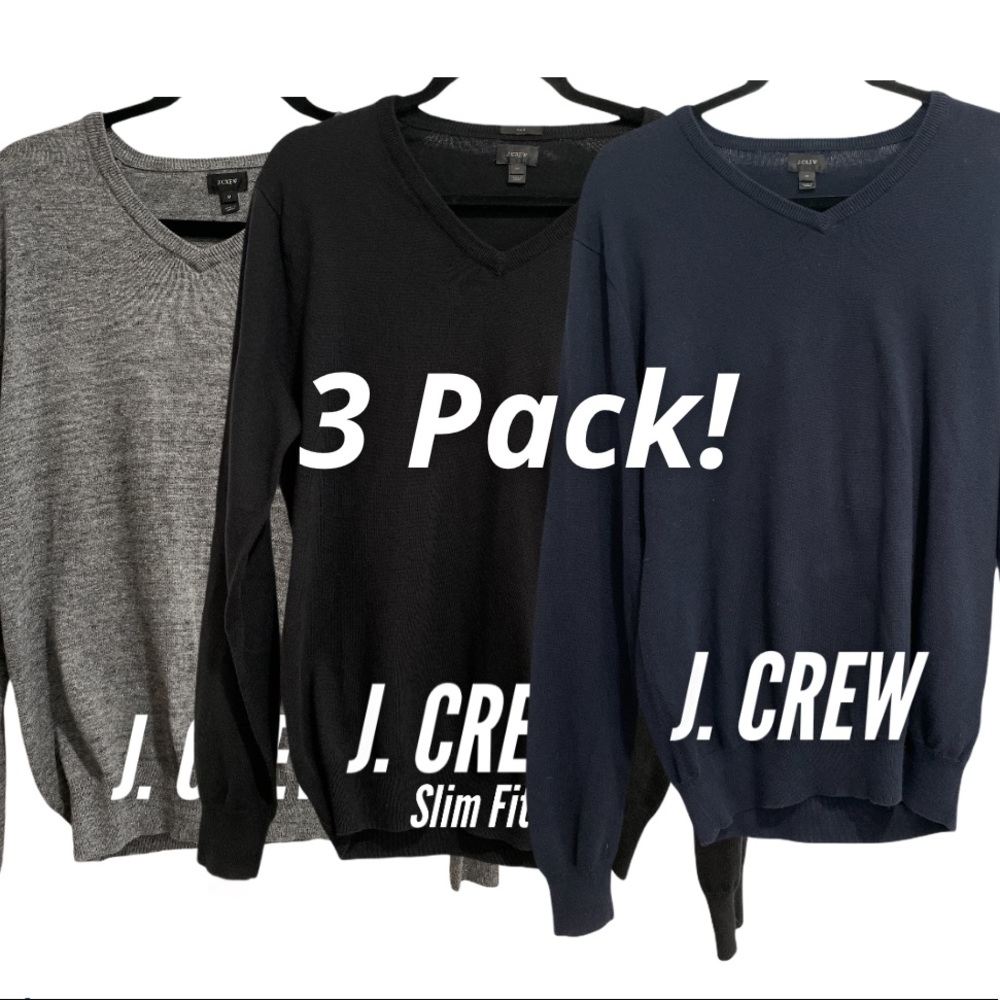 J. CREW 3 Pack V-Neck Sweater Grey, Blue & Black
